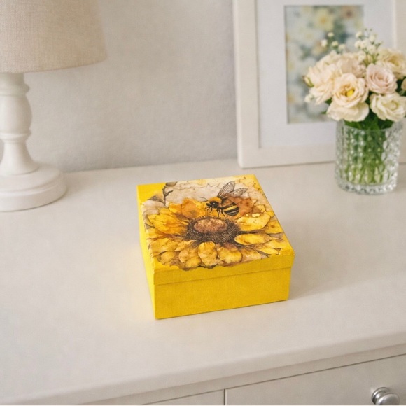 Hand Crafted Other - Hand Crafted Yellow Floral Bee Decor Box